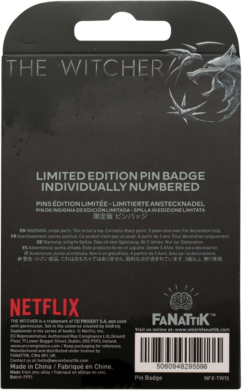 The Witcher Enamel Pin Badge – Official Limited Edition Collectible with Geralt White Wolf, Ciri Swallow & Yennefer Obsidian Star Symbols – Individually Numbered (9,995 Worldwide