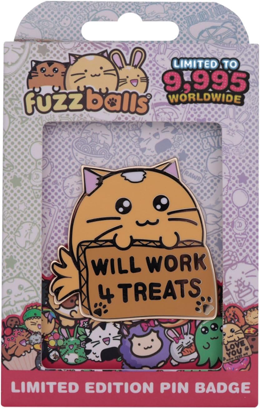 Fuzzballs Whisky “Will Work 4 Treats” Pin Badge – Officially Licensed Limited Edition 50x48.7mm Collectible