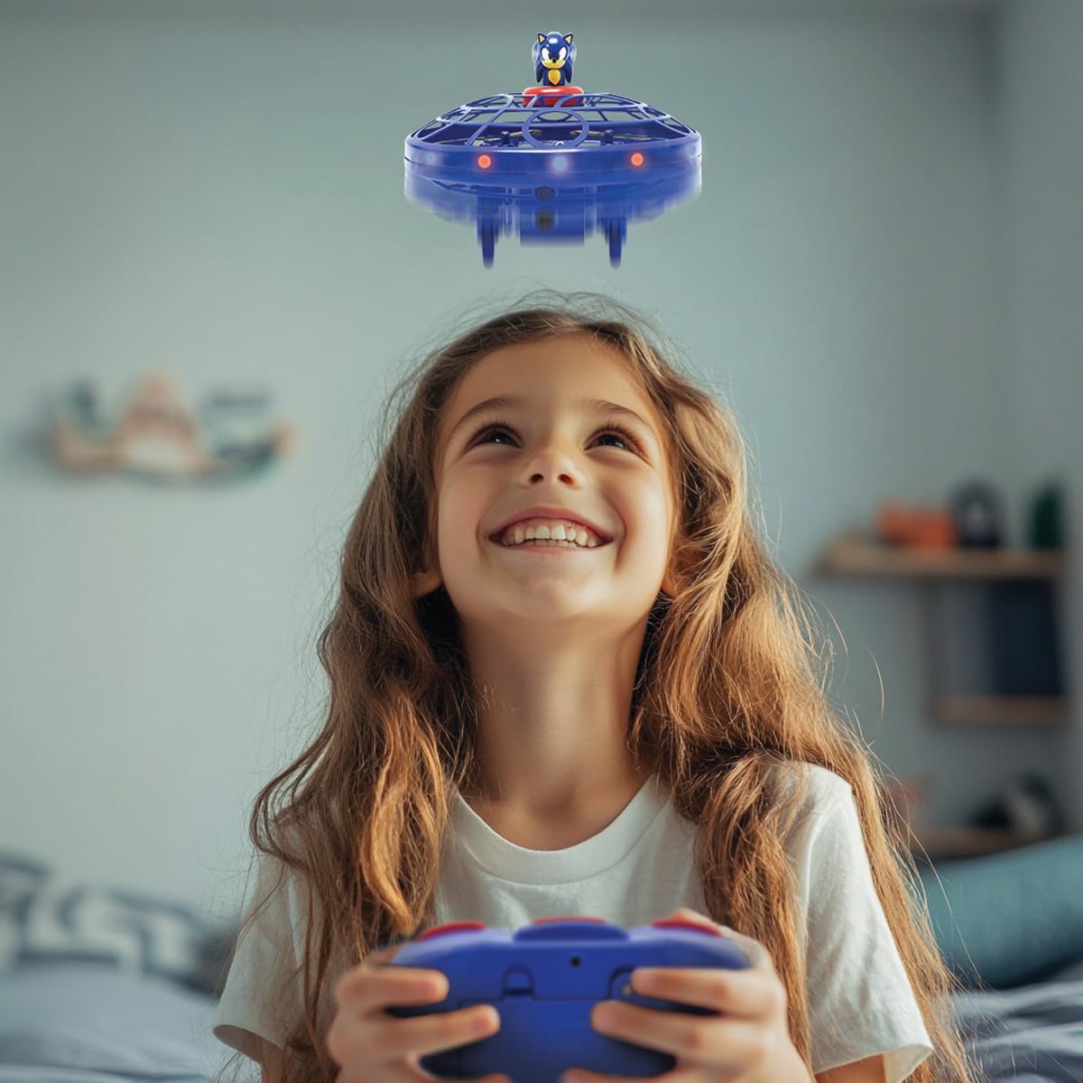 LEXIBOOK, RC UFO Flying Sonic with lights and gesture control, hands-free control with rechargeable battery, Blue, UFOSN