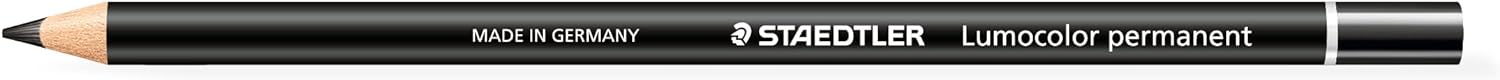 Staedtler 108 20-9 Lumocolor Permanent Glasochrom Dry Marker Pencil - Black (Pack of 12
