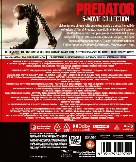 Blu-Ray 4K Uhd Predator - 5 Movie Collection (5 4K Ultra Hd + 5 Blu-Ray Hd