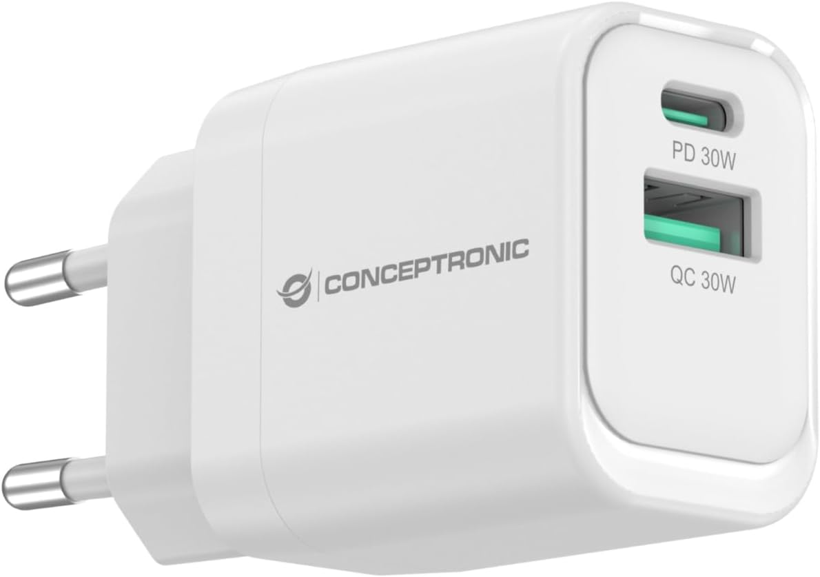 Conceptronic Caricatore 2Port 33W,1xUSB-C,1xUSB-A Bianco