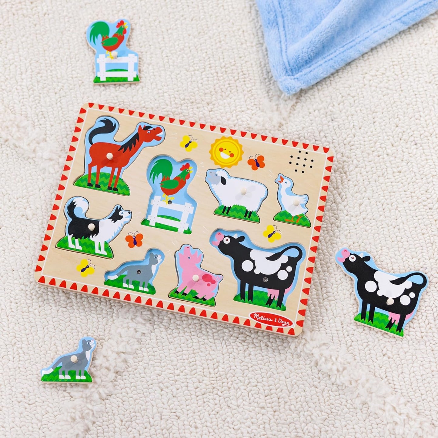 Melissa & Doug Farm Animals Sound Puzzle, Wooden Peg Jigsaw Puzzle, Educational Toy for Kids Age 2-4