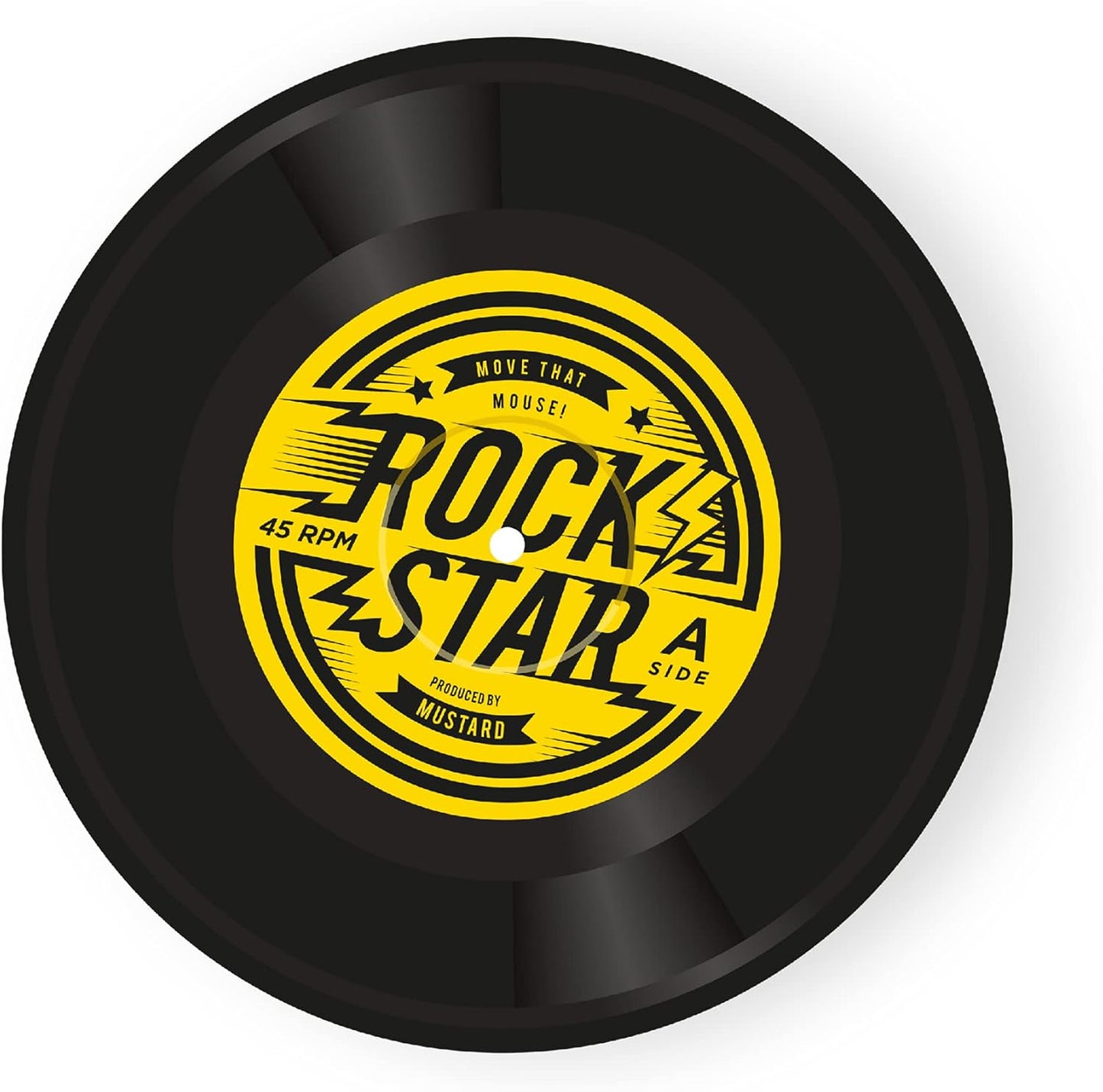 Rock'n'Roll Vinyl Record Ronde Muismat van Mosterd - Comfortabel schuim waterdicht neopreen met antislip rubberen achterkant muismat, uniek bureauaccessoires, cadeau idee voor collega's op kantoor