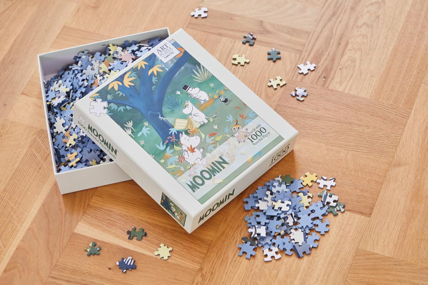 Barbo Toys Mumins Art puzzel bos – 1000 puzzelstukjes 70 cm x 50 cm – puzzel voor volwassenen met illustraties van de zonsondergang in het Mumintal