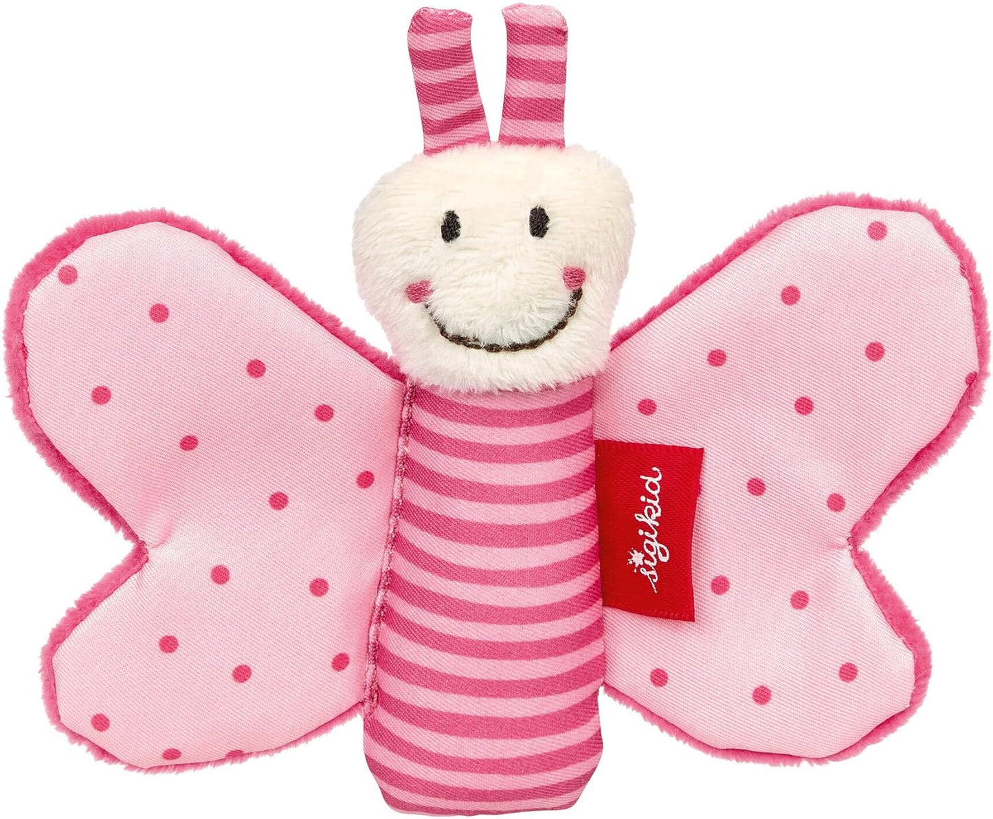 Sigikid Greifling Schmetterling, RedStars Babyspielzeug mit Knisterfolie: greifen, entdecken, spielen, für Babys ab Geburt, Art.-Nr. 42834, pink-rosa, 9x12x2 cm