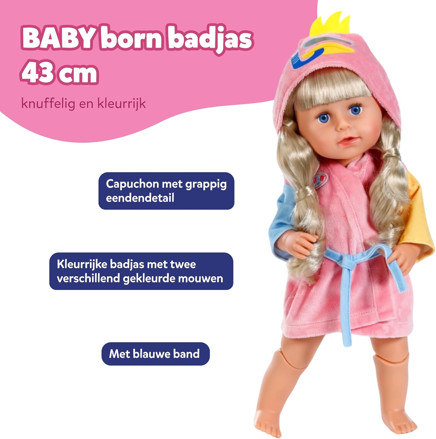 BABY born badjas - Met eendenmuts & verschillende gekleurde mouwen - Hoogwaardige poppenaccessoire - Kleding geschikt voor poppen maat 43 cm
