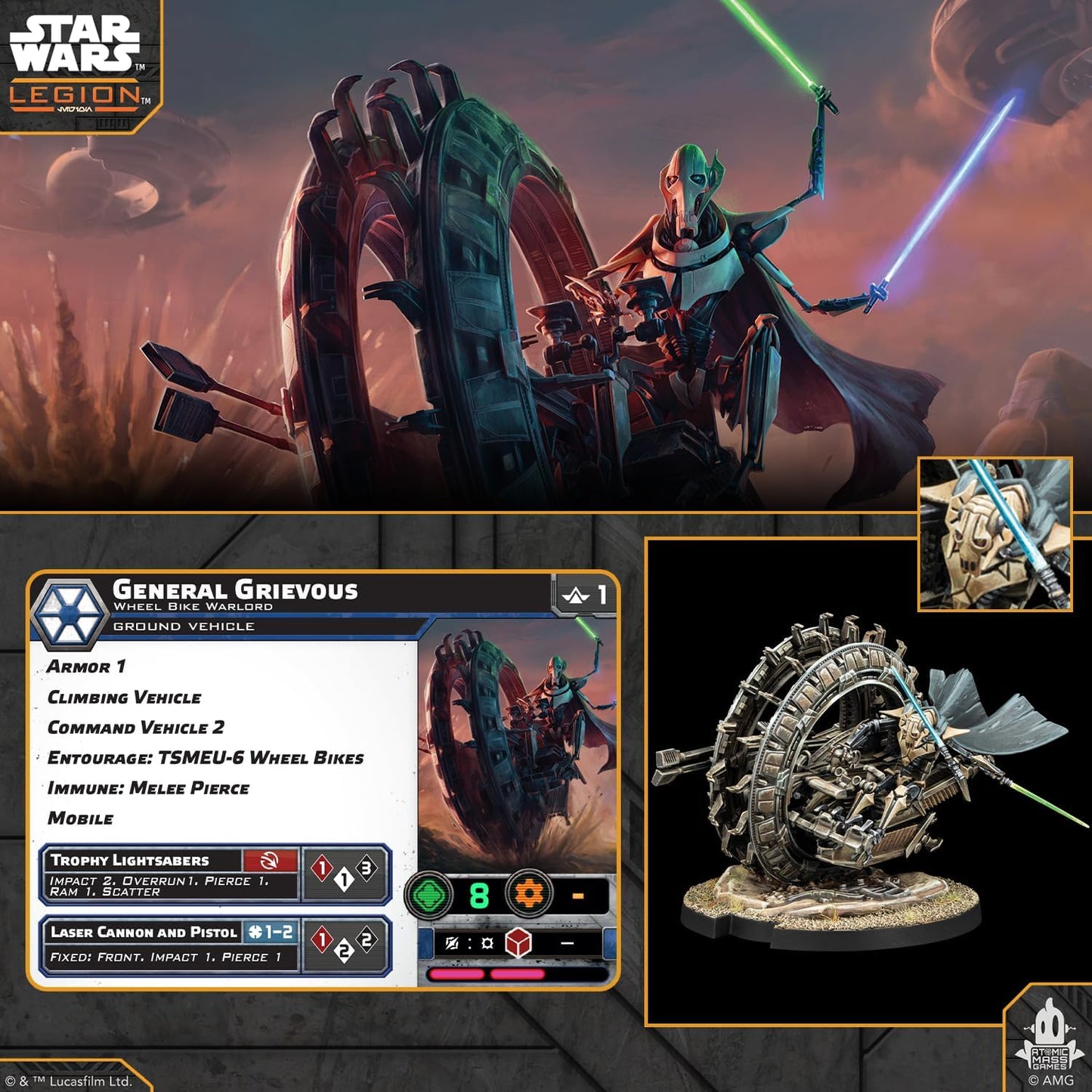 Asmodee | Star Wars: Legion - General Grievous' and TSMEU-6 Wheel Bike | Miniature Board Game | Ages 14+ | 2 Players | 90+ Minutes Playing Time