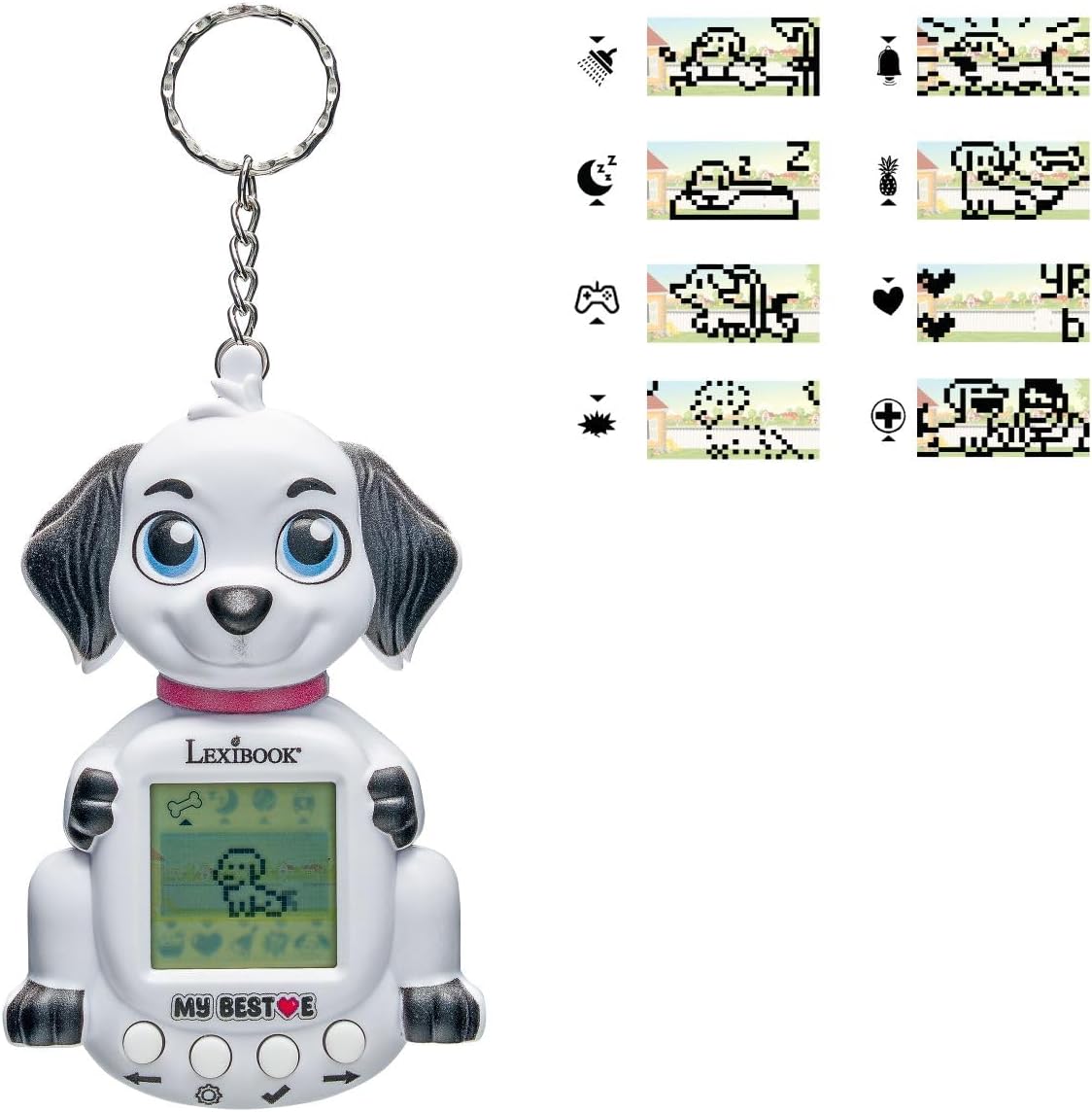 Lexibook, Console My Best-E Hond met lcd-scherm en sleutelhanger, Wit, JLMBDOG