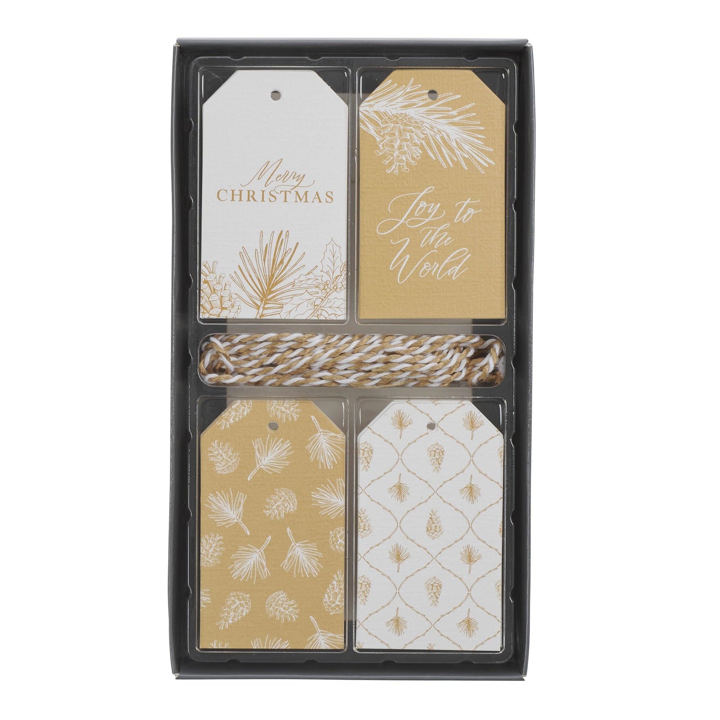 Christian Art Gifts Inspirational Festive Christmas Gift Tag Set: White & Golden Pine Theme, Holiday Greetings Wrapping Paper Supplies, Easy-Tie String for Presents, Bags, Four Designs, Pack of 16