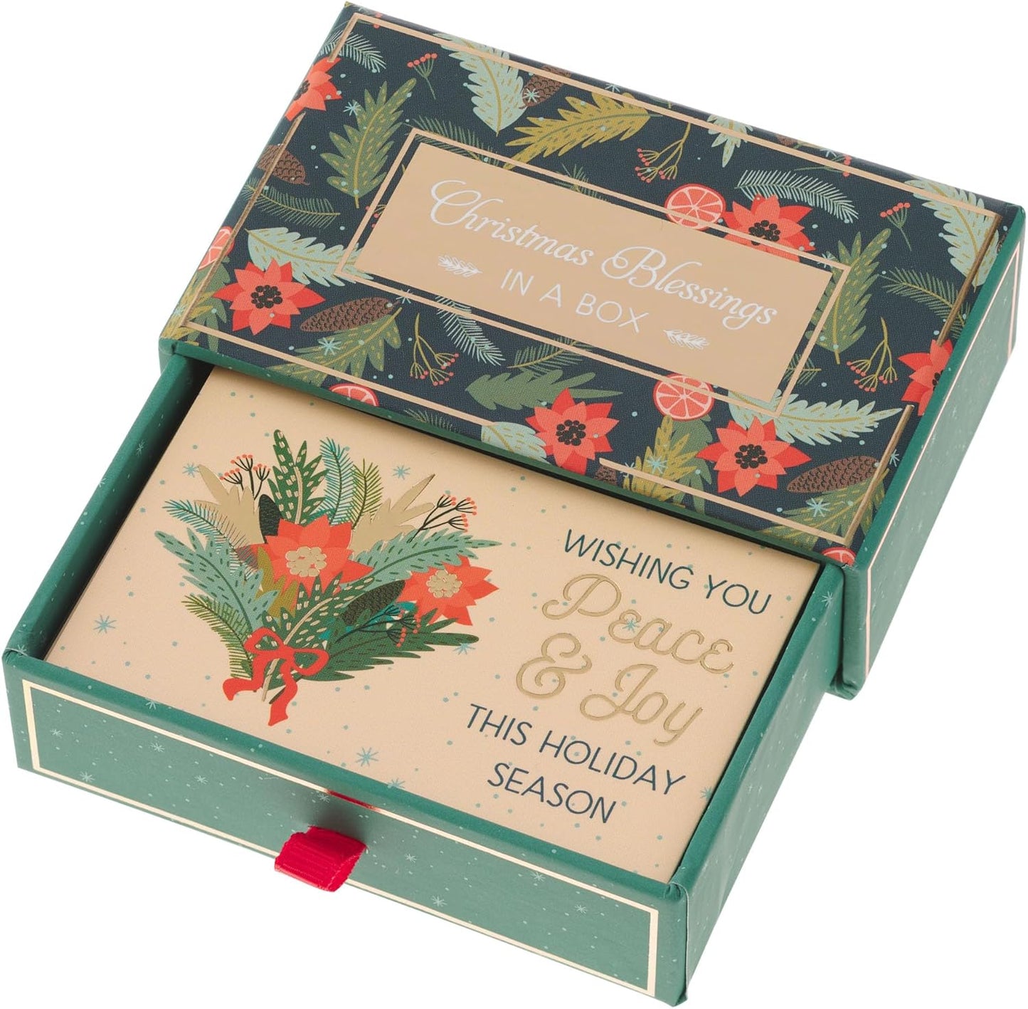 Christian Art Gifts Christmas Blessings Pass Around Boxed Cards Set for Men, Women, & Children, Many Holiday Greetings & Reminders for Presents, Tags, Notes, Multicolor Red & Green, Pack of 24