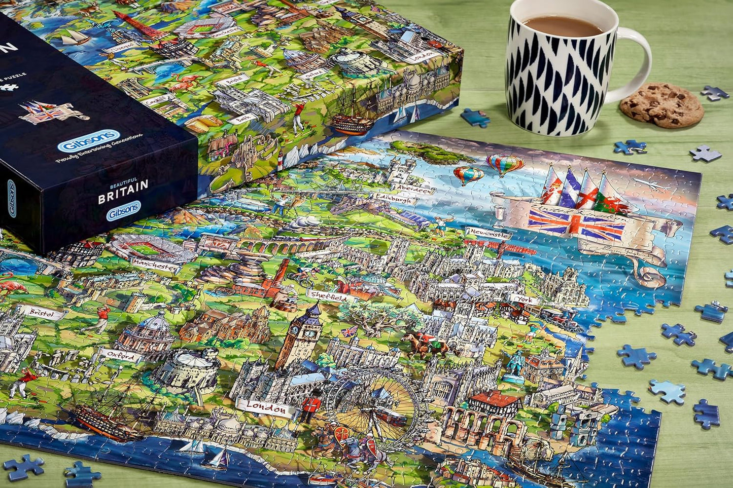 Beautiful Britain | 1000 Piece Jigsaw Puzzle | British Icons Map | Sustainable Puzzle for Adults | Premium 100% Recycled Board | Great Gift for Adults | Gibsons Games