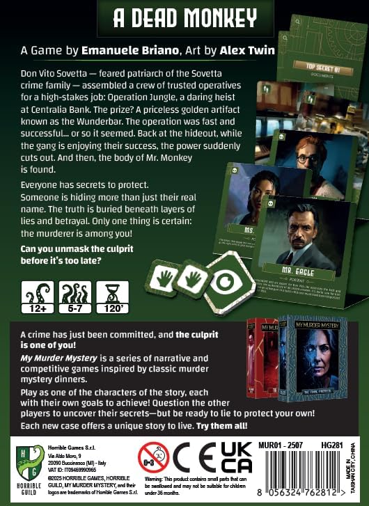 Horrible Guild My Murder Mystery - A Dead Monkey, Host Your Own Murder Mystery Event, Solve The Case, Ideal for Game Nights, 5-7 Players