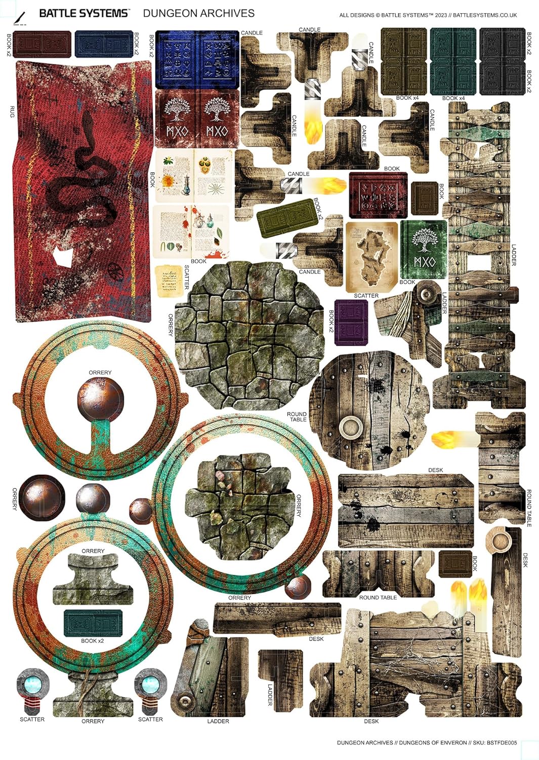 Battle Systems Fantasy Dungeon Terrain Furniture Terrain Immersive Scenery for D&D DND Maladum Pathfinder RPGs – Full-Color Heavy Duty Cardstock Printed on Both Sides