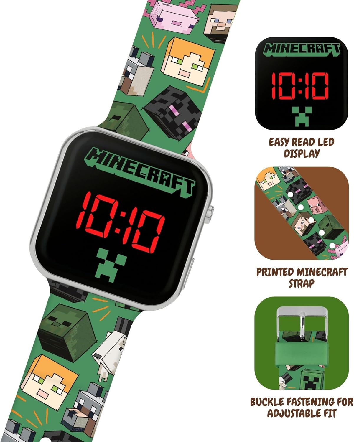 Minecraft Green Printed Strap LED Watch MIN4230