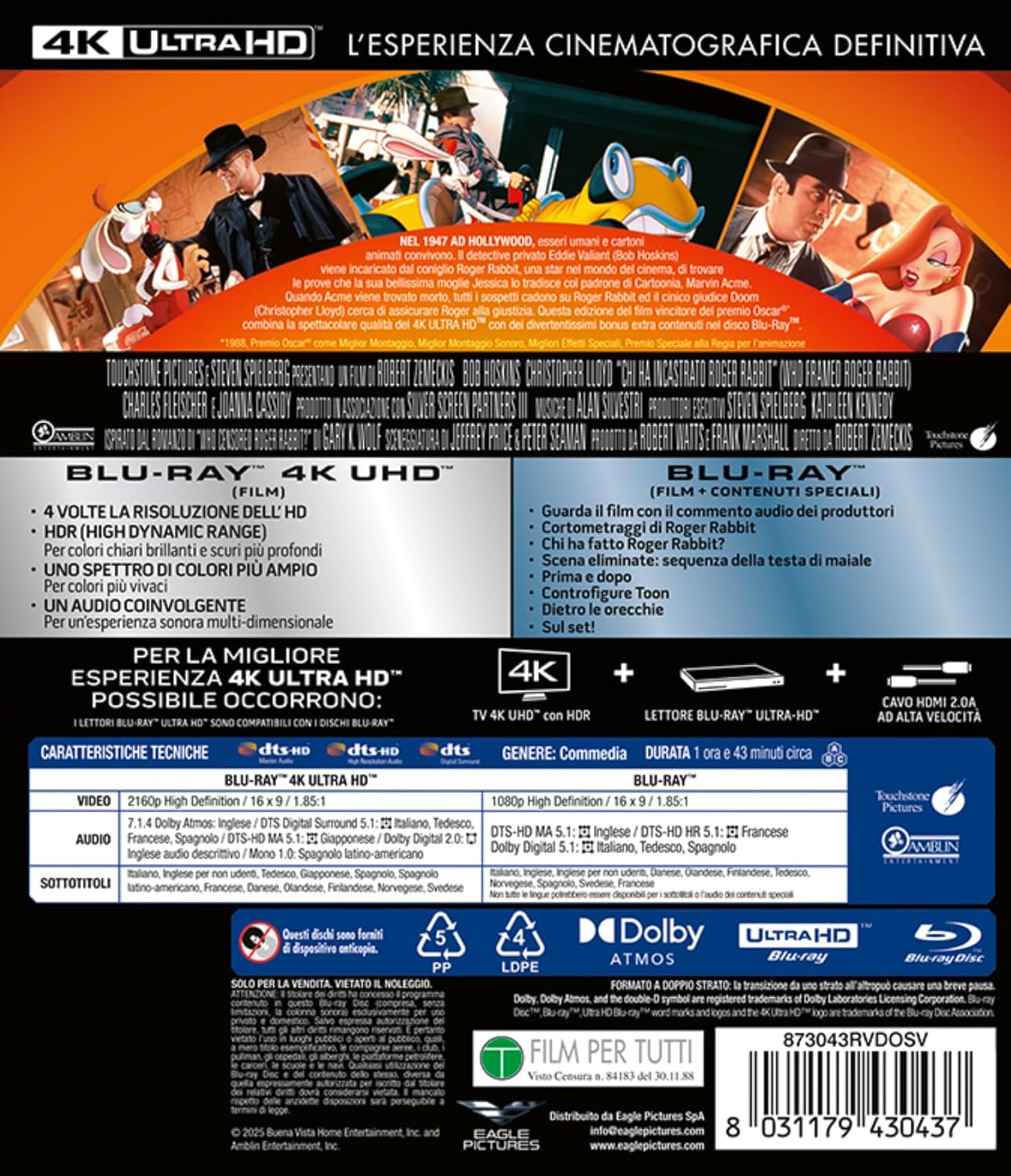 Blu-Ray 4K Uhd Chi Ha Incastrato Roger Rabbit? (4K Ultra Hd + Blu-Ray Hd