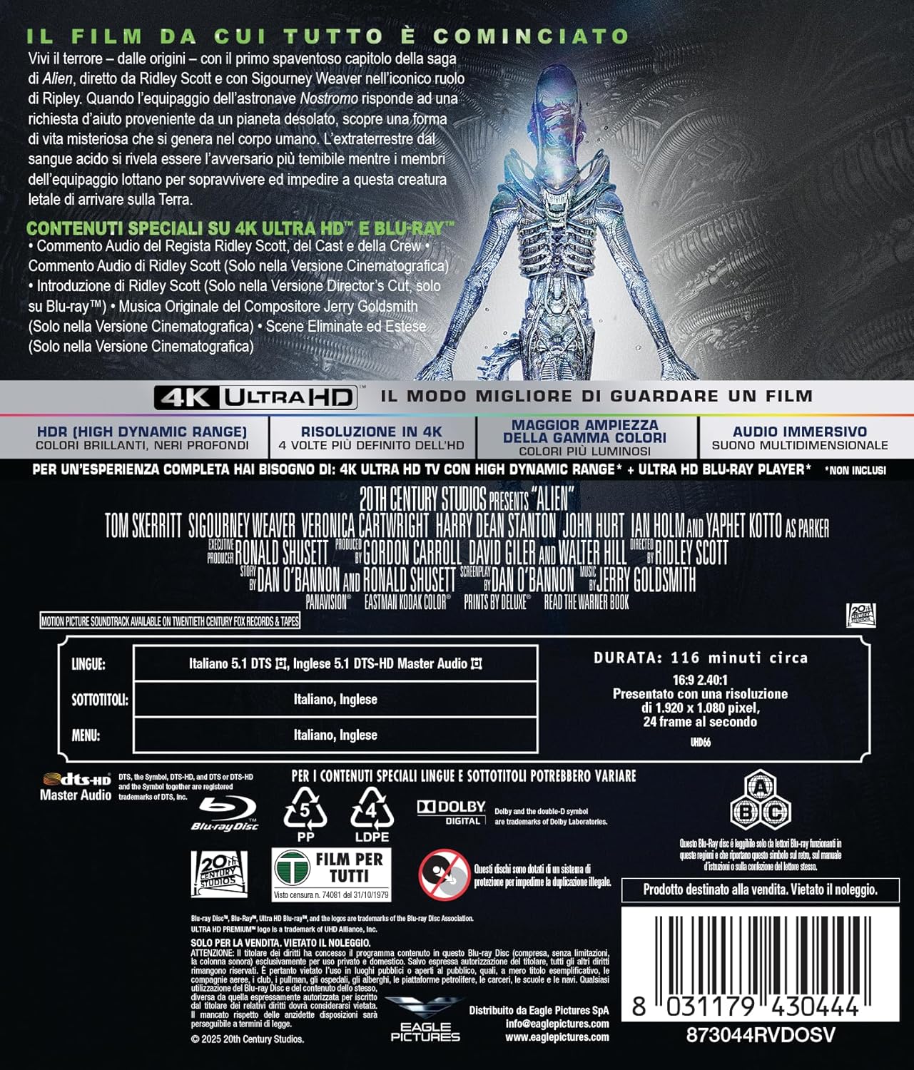Blu-Ray 4K Uhd Alien (4K Ultra Hd + Blu-Ray Hd