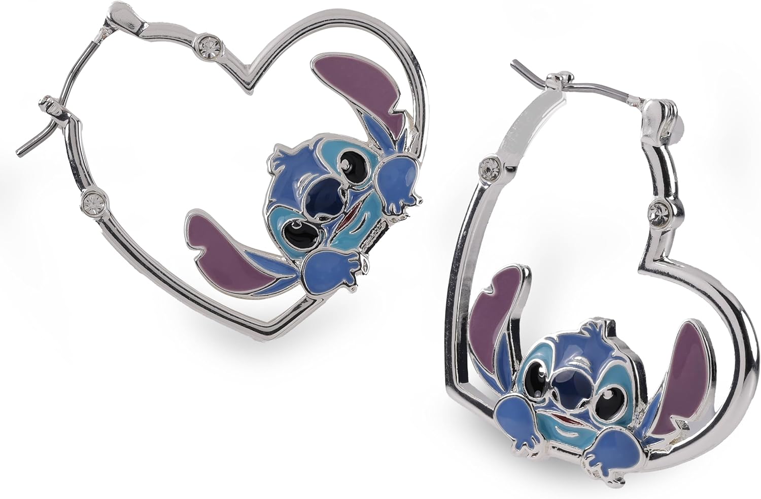 Disney - Stitch Brass Silver Plate Love Heart Huggie Earrings