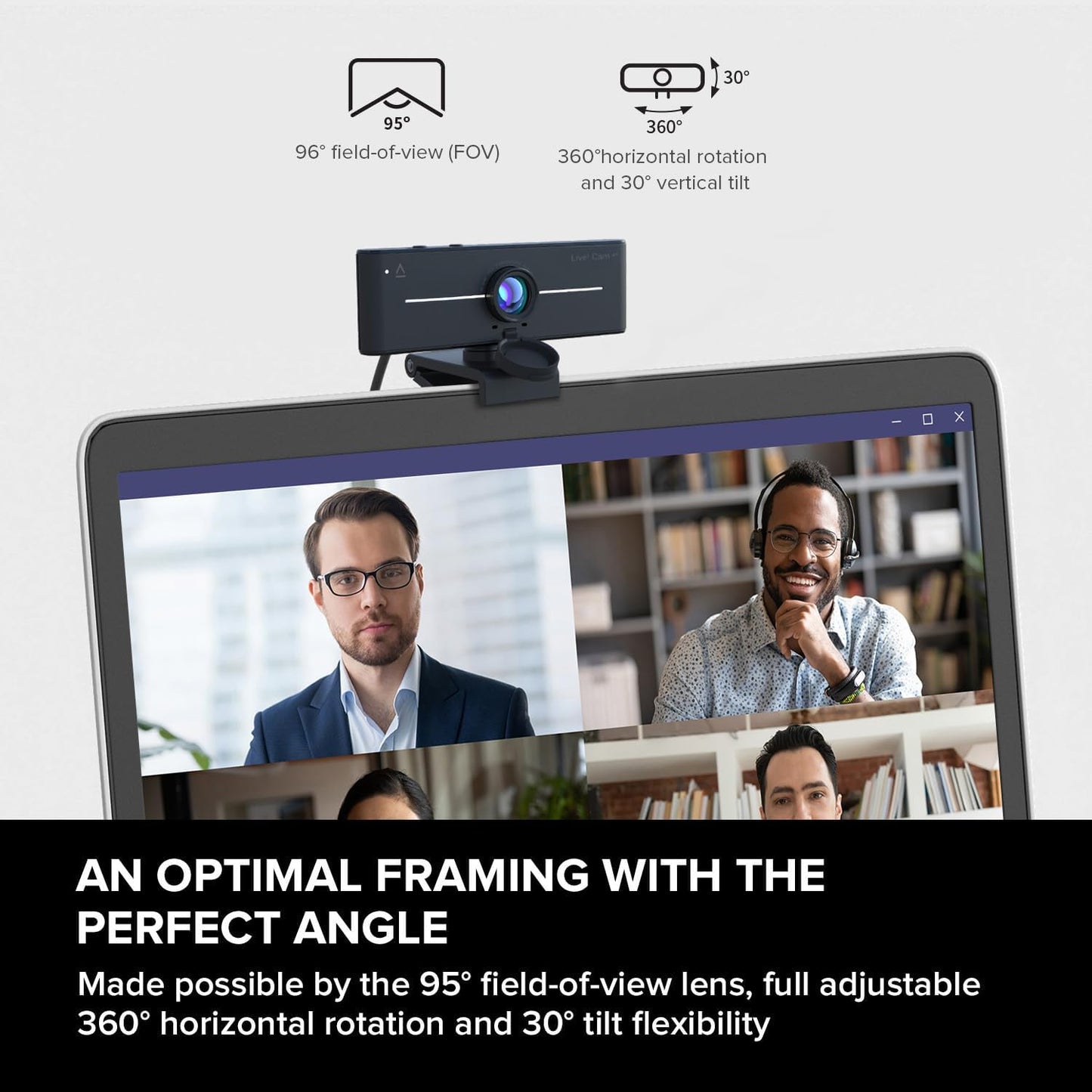 CREATIVE Live! Cam Sync 4K UHD USB webcam met tegenlichtcompensatie, tot 40 FPS, 95° groothoeklens, privacylens, geïntegreerde microfoons, plug & play voor pc en Mac
