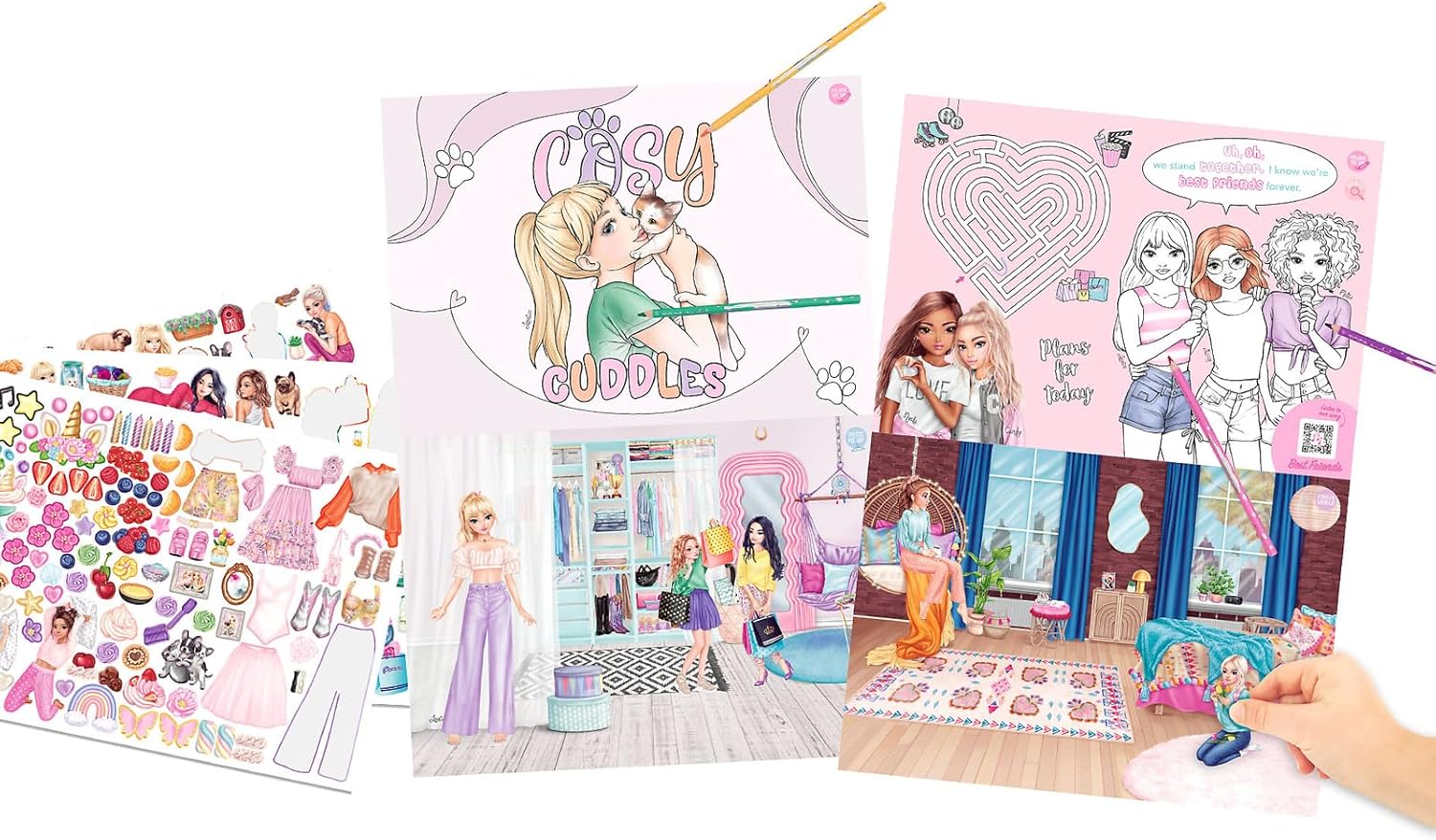 Depesche 13731 TOPModel XXL Activity Book with 24 Pre-Printed Pages for Colouring, Puzzles and Stickers, Set Including 4 Sheets of Stickers