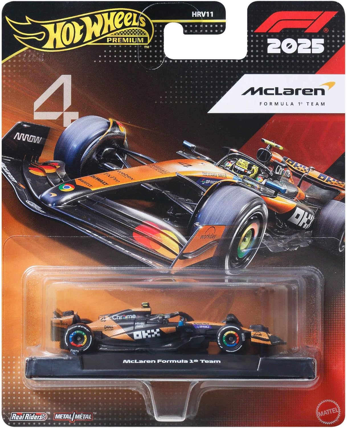 Hot Wheels 1:64 Scale Premium Die-Cast Formula 1® Collectible Toy Race Car with Real Riders Tires & Metal/Metal Body & Chassis (Styles May Vary), JKD88