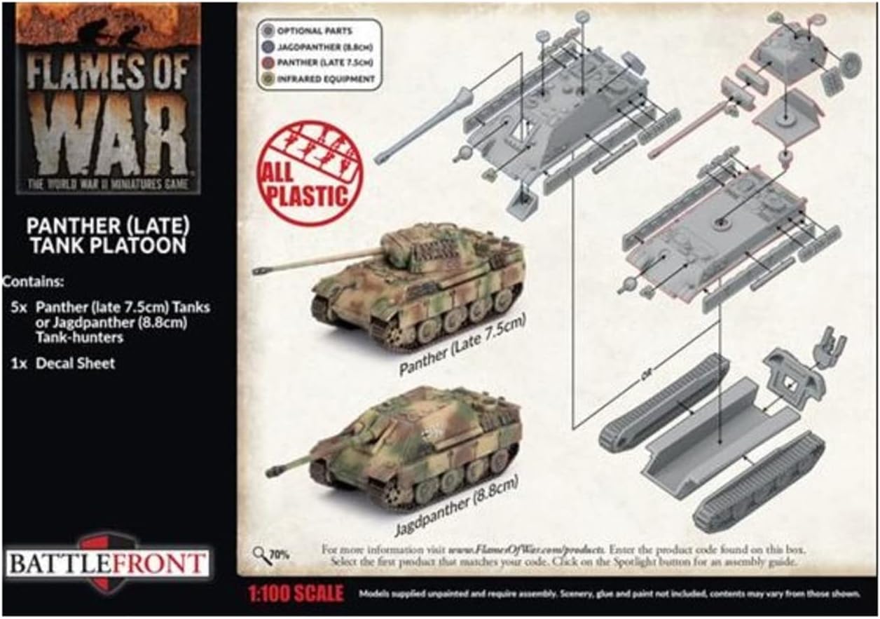 Battlefront Miniatures Panther (Late) Tank Platoon SW - 5x Plastic, Resin Miniature Sculptures - Dark Green - Tabletop Gaming - 1944 - 9e3b89a4-bf6b-482c-be09-90939e2de895