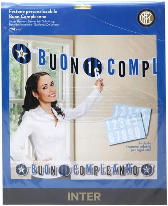 Festone Buon Compleanno Jumbo 294x20cm personalizzabile con adesivi Inter