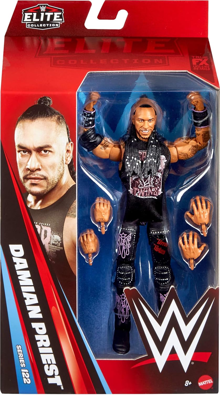 Mattel WWE Elite Action Figure & Accessories, Series #122 Set, 6-inch Collectible Damian Priest with 25 Articulation Points & Swappable Hands, JHT53