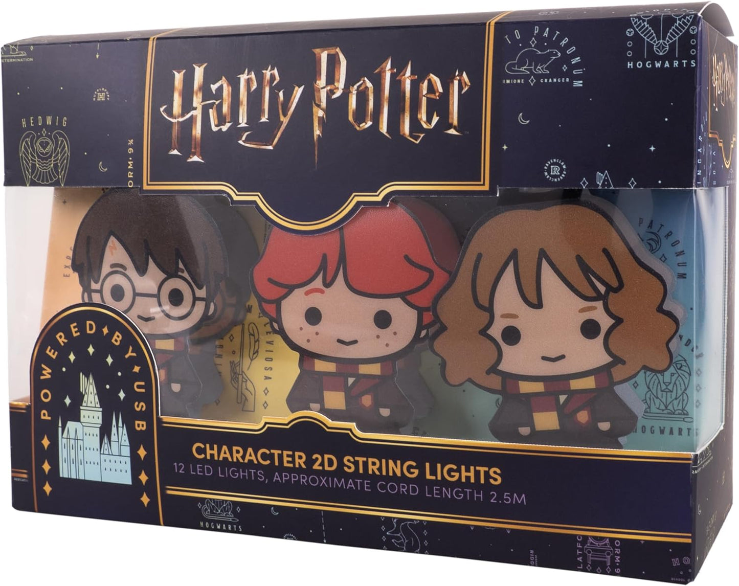 Fizz Creations Harry Potter 2D Character String Lights. Iconic Characters Harry, Ron, and Hermione. Cute Chibi Design. Warm White LEDs with a 2.5m Cord USB Powered. Officially Licensed.