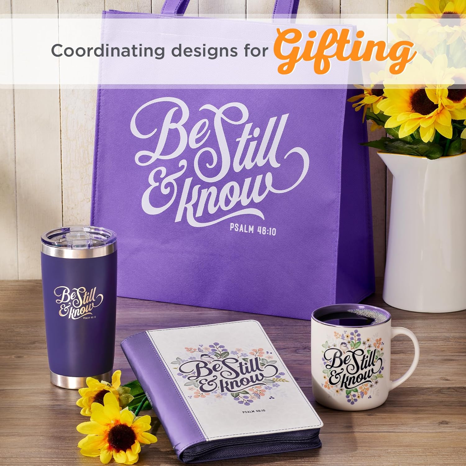 Christian Art Gifts Stainless Steel Double Wall Vacuum Insulated Tumbler 18 oz Purple Bible Verse Travel Mug with Retractable Lid for Women with Bible Verse - Be Still & Know - Psalm 46:10