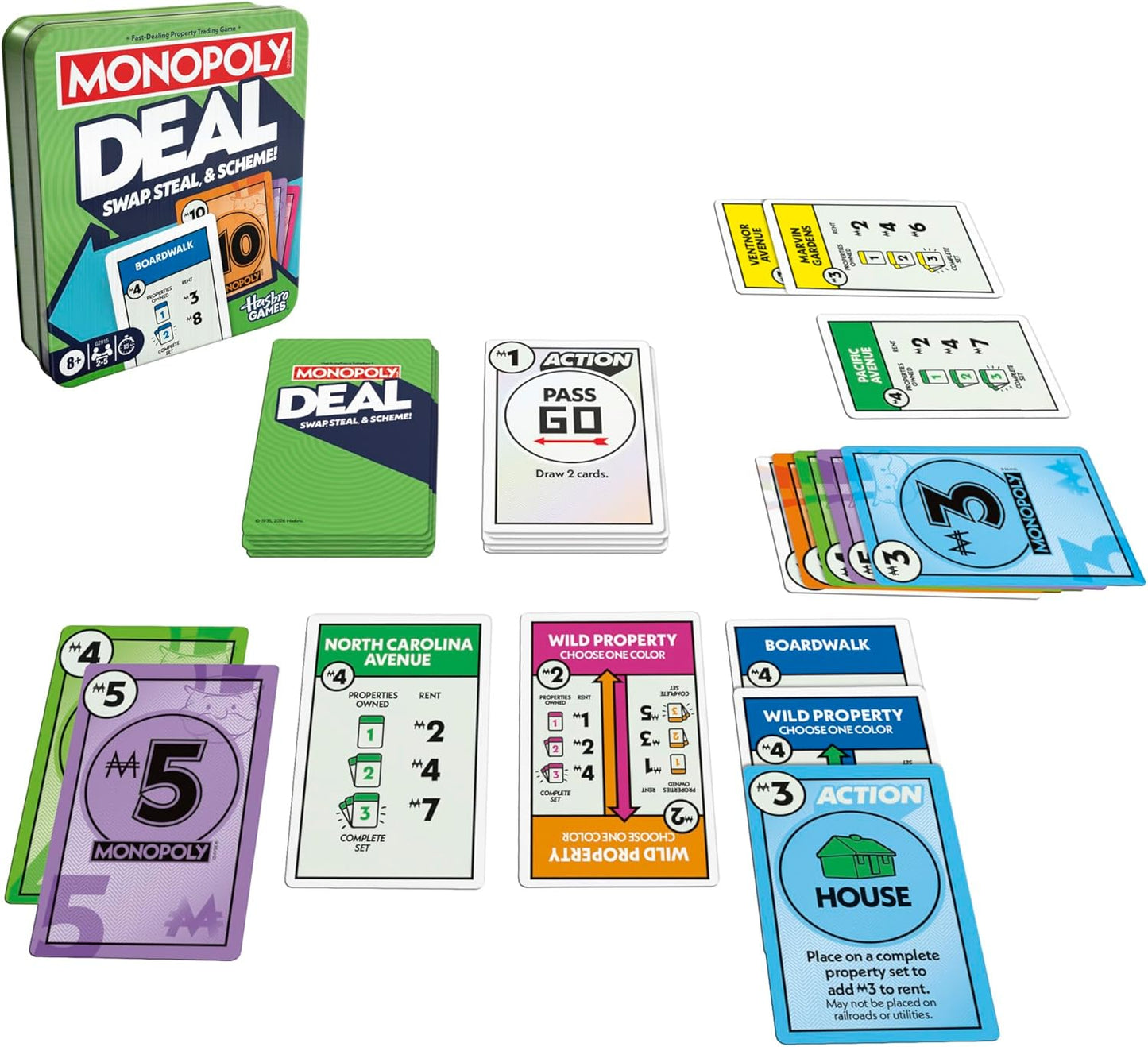 Monopoly Deal Card Game in Collectible Storage Tin | Ages 8+ | 2-5 Players | 15 Mins. | Fun Family Games for Children, Teens and Adults | Travel Games - English Version