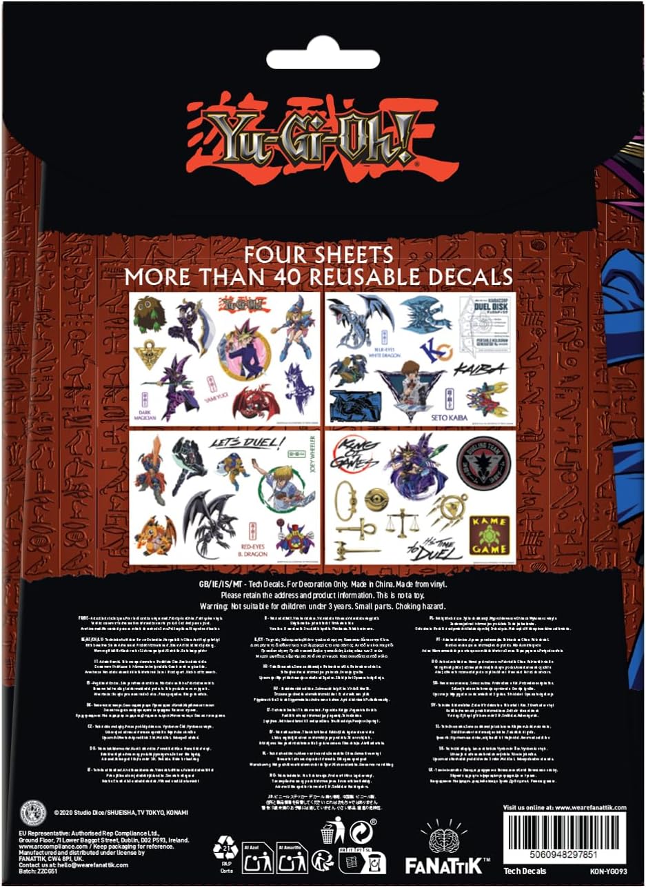 Yu-Gi-Oh! Tech Decal Sticker Set – 4 Reusable Vinyl Sheets with Yugi, Blue-Eyes White Dragon, Dark Magician & More for Laptop, Phone, Tablet & Console Decoration