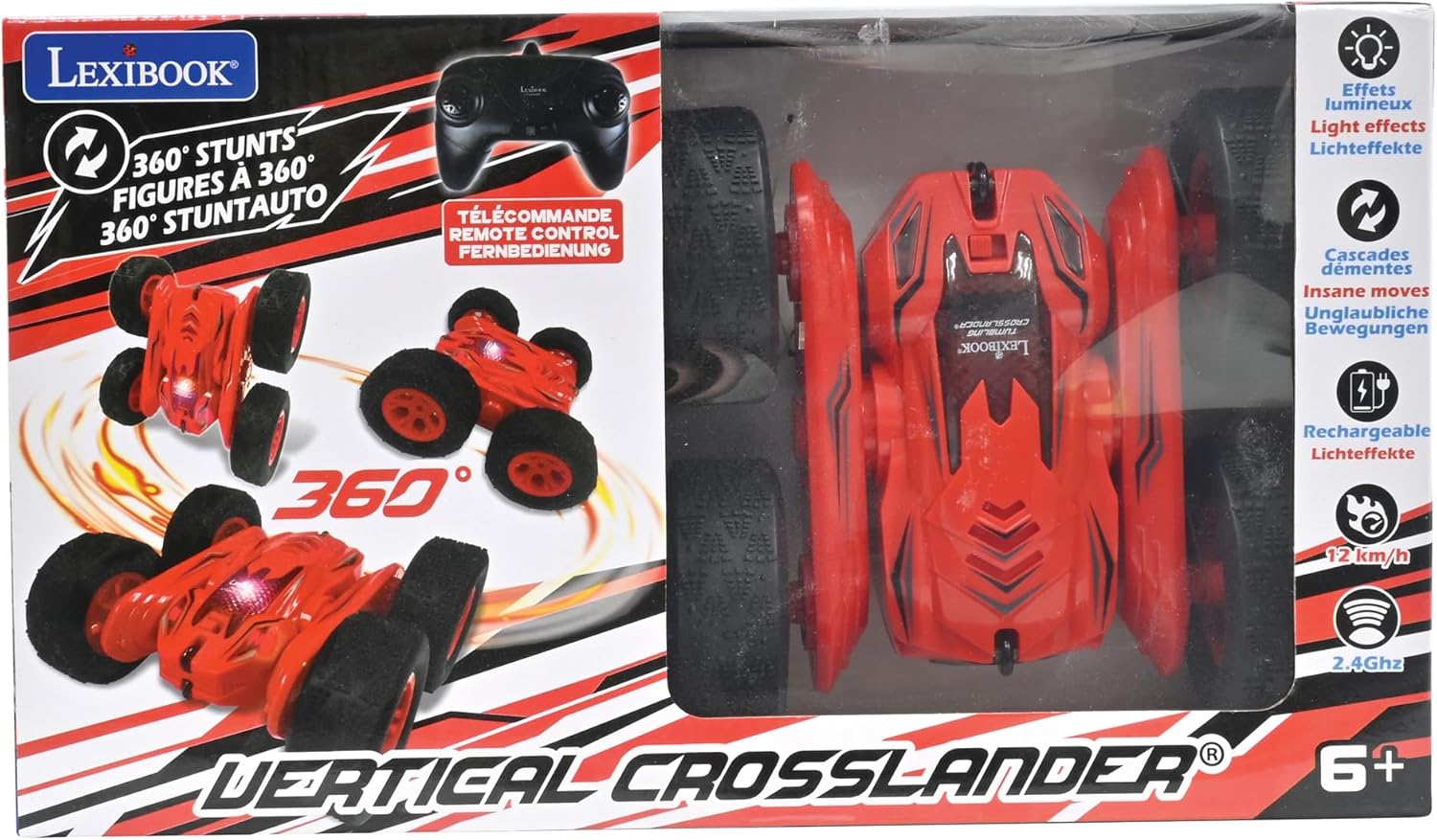 Lexibook, Verticale Crosslander®, terreinwagen met afstandsbediening, tot 12 km/u, lichteffecten, verschillende posities, zwaartekrachtsensor, inclusief 2,4Ghz afstandsbediening, oplaadbaar