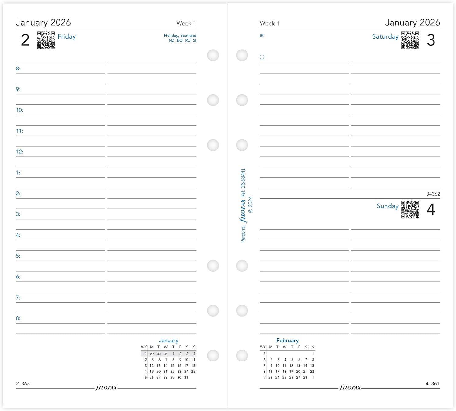 Filofax Personal day per page English appointments 2026 diary 26-68441