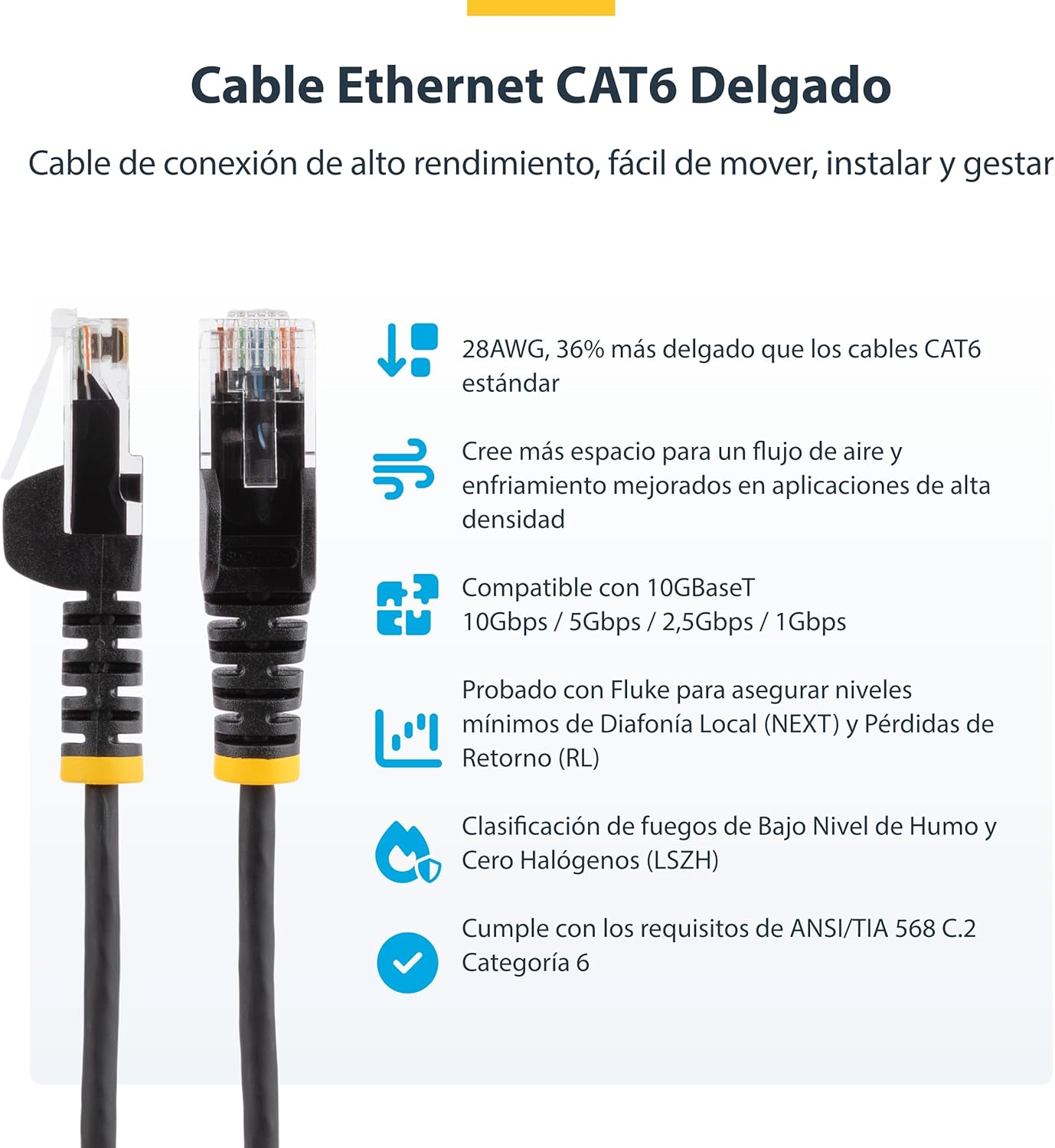 StarTech.com Cable Ethernet CAT6 Delgado 2m Naranja - UTP - Cobre Puro - 28AWG - RJ45 - Snagless - LSZH - Probado con Fluke