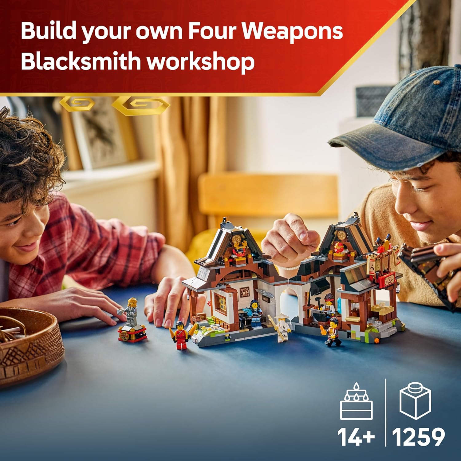 LEGO NINJAGO Four Weapons Blacksmith 15th Anniversary - Ninja House Toy w/Collectible Minifigure & Trading Cards - Nostalgic Gift for 14+ Year Old Boys & Adult Fans - 71858