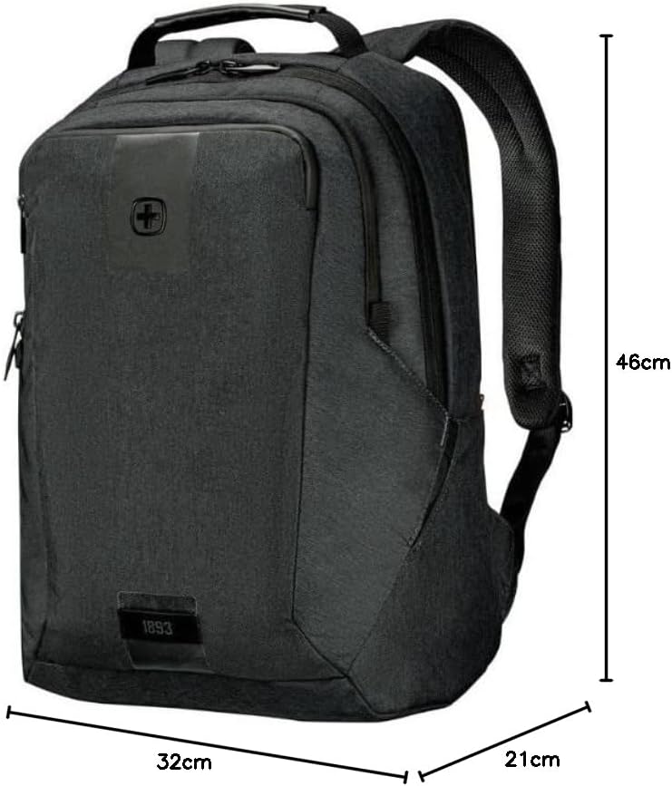 Wenger MX ECO Professional laptop backpack with tablet pocket, notebook up to 16 inches, tablet of up to 10 inches, organizer, 20 L, for men and women, office, business travel or uni, black, 612261