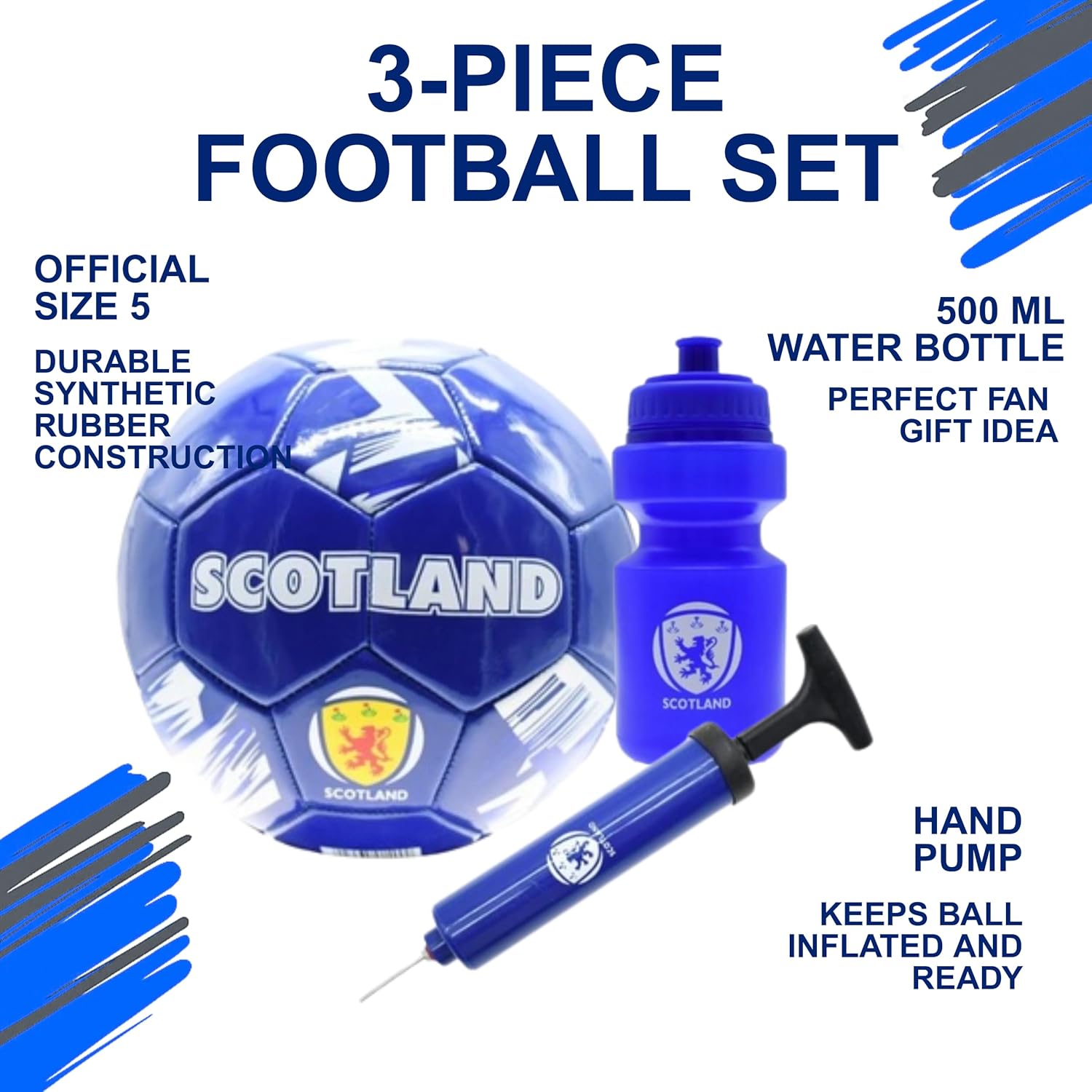 Gioco International Country Themed Football Gift Set, Includes Size 5 Team Ball, Pump and 500ml Bottle, Fan Present