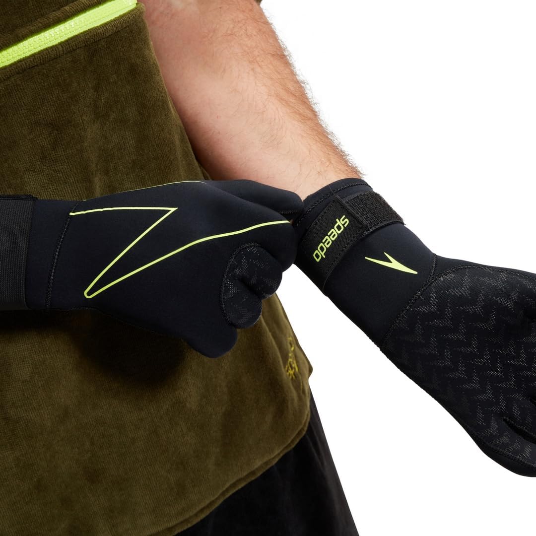Speedo Open Water Neoprene Swim Gloves (Black/Fluo Yellow, Medium)
