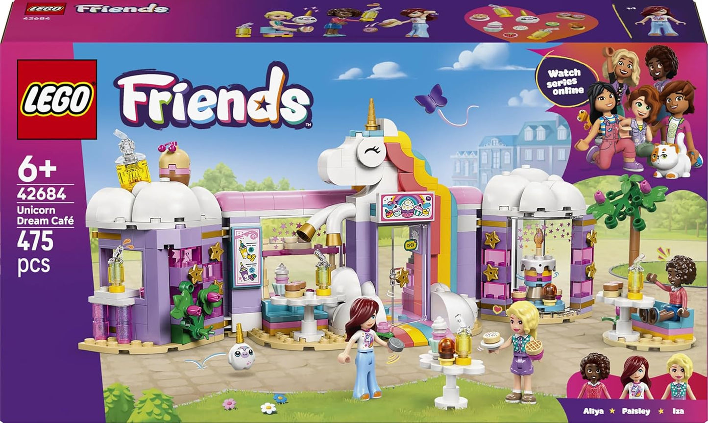 LEGO Friends Unicorn Dream Café - Toy Cake Shop w/ 3 Mini Dolls, Cash Register & Play Food Accessories incl. Cupcakes - Birthday Gift for 6+ Year Old Girls - 42684