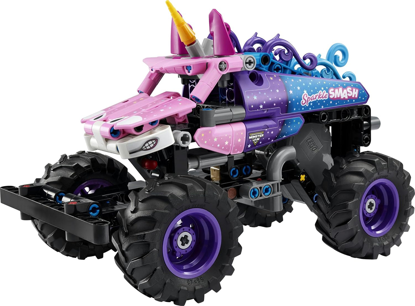 LEGO Technic Monster Jam Sparkle Smash Pull-Back Truck Toy - Pink Unicorn Themed Race Car Model Kit - Creative Birthday Gift for 7+ Year Old Boys, Girls & Fans - 42220