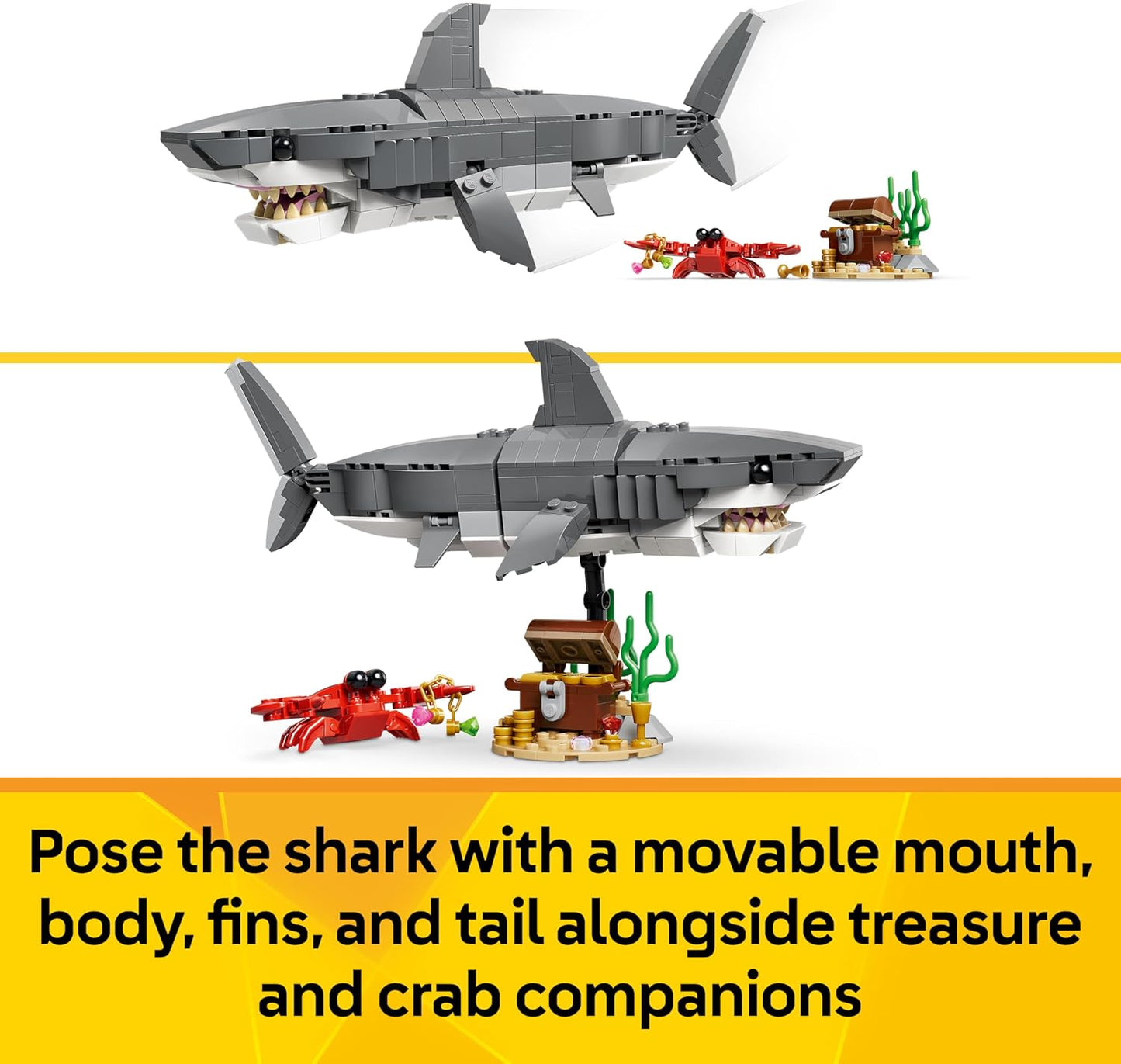 LEGO Creator 3in1 Fierce Shark with a Treasure Chest Toy - Sea Animal Figure Transforms into an Anglerfish or Manta Ray - Room Decor Idea for 8+ Year Old Boys & Girls - 31381