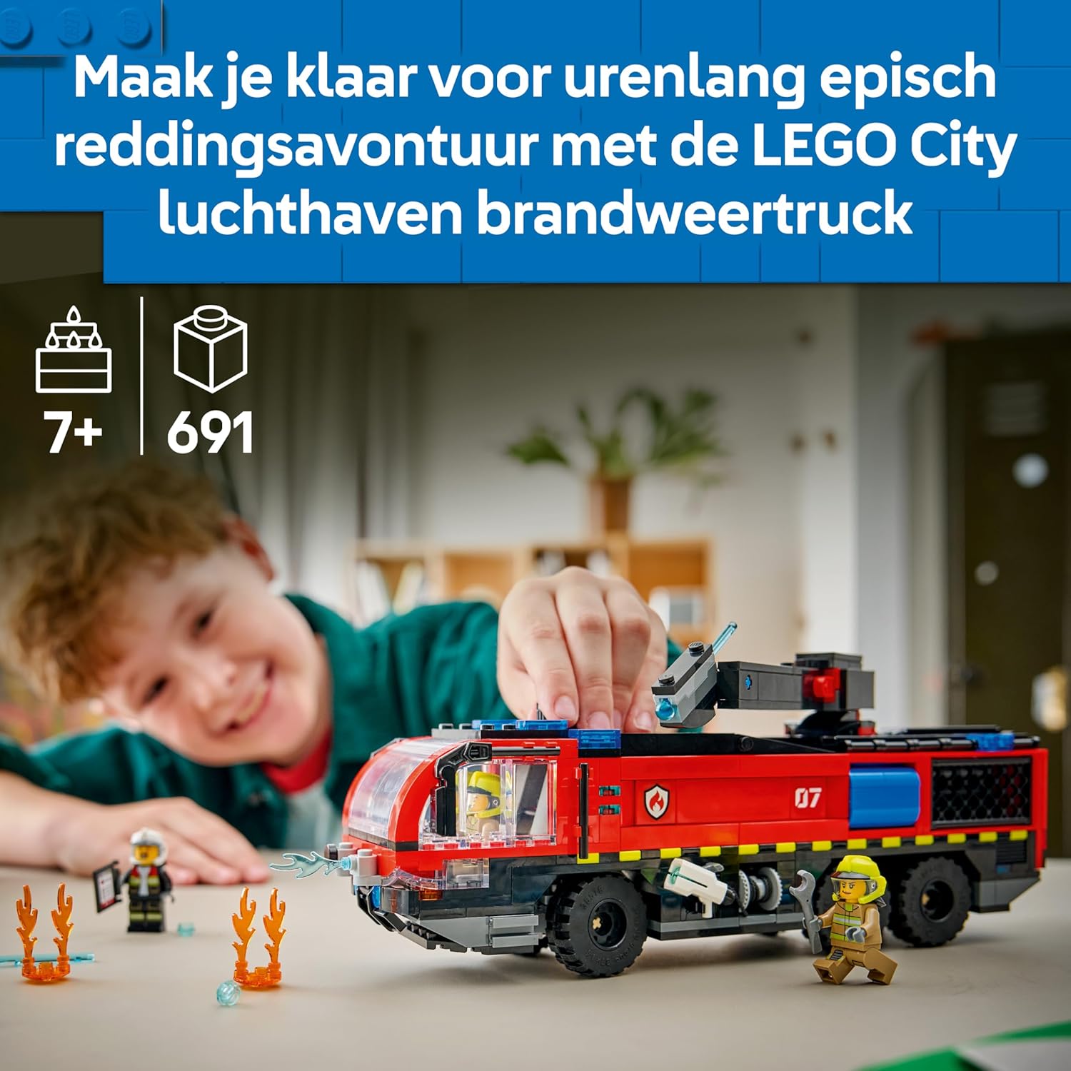 LEGO City Airport Fire Engine Truck Toy - Emergency Vehicle Model Kit w/ 4 Firefighter Minifigures - Birthday Gift Idea for 7+ Year Old Boys & Engineering Fans - 60499