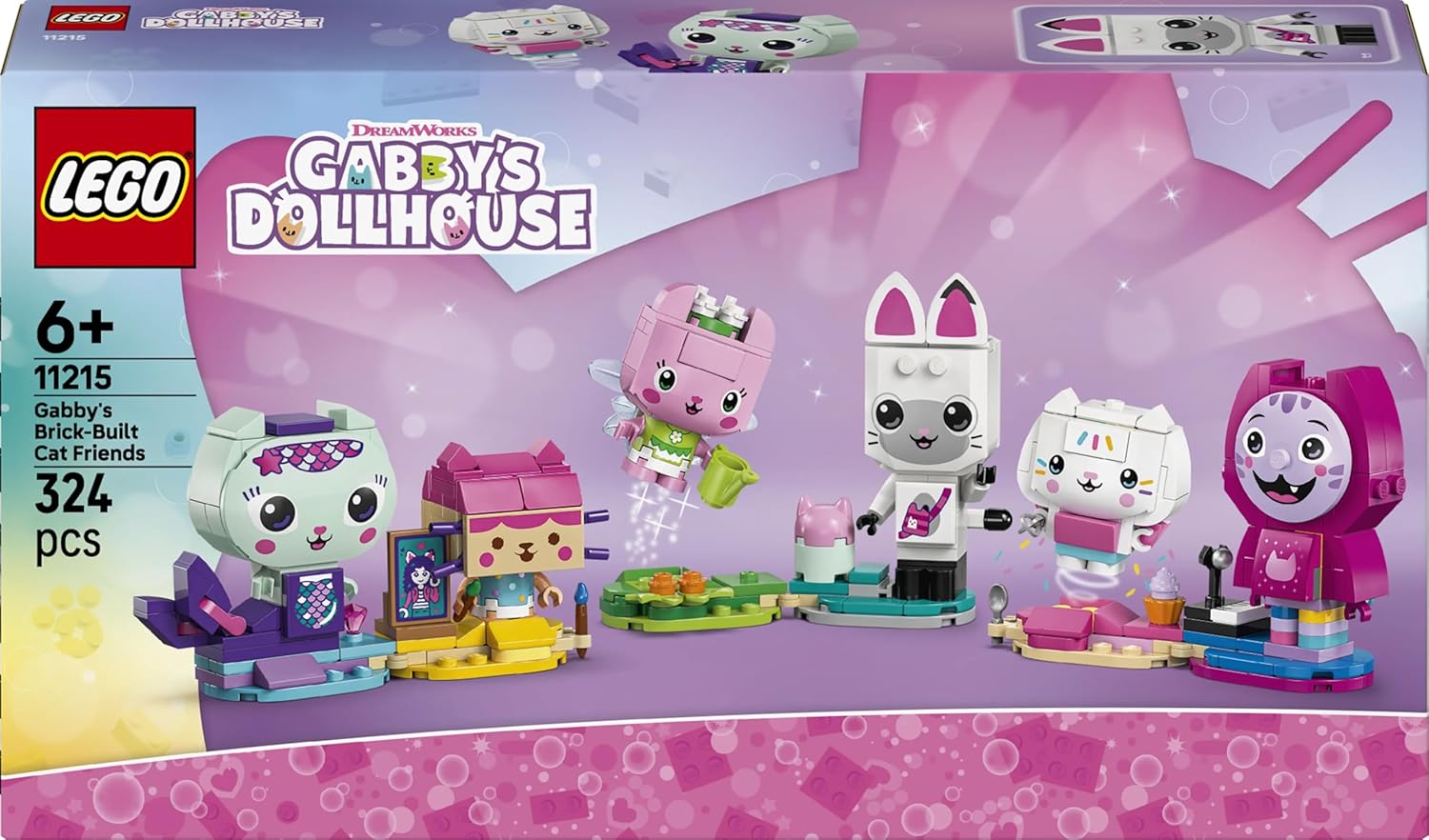 LEGO Gabby’s Dollhouse Gabby’s Brick-Built Cat Friends - Creative Toy w/ 6 Animal Figures incl. MerCat & Kitty Fairy, plus Display Stands - Gift for 6+ Year Old Girls & TV Show Fans - 11215