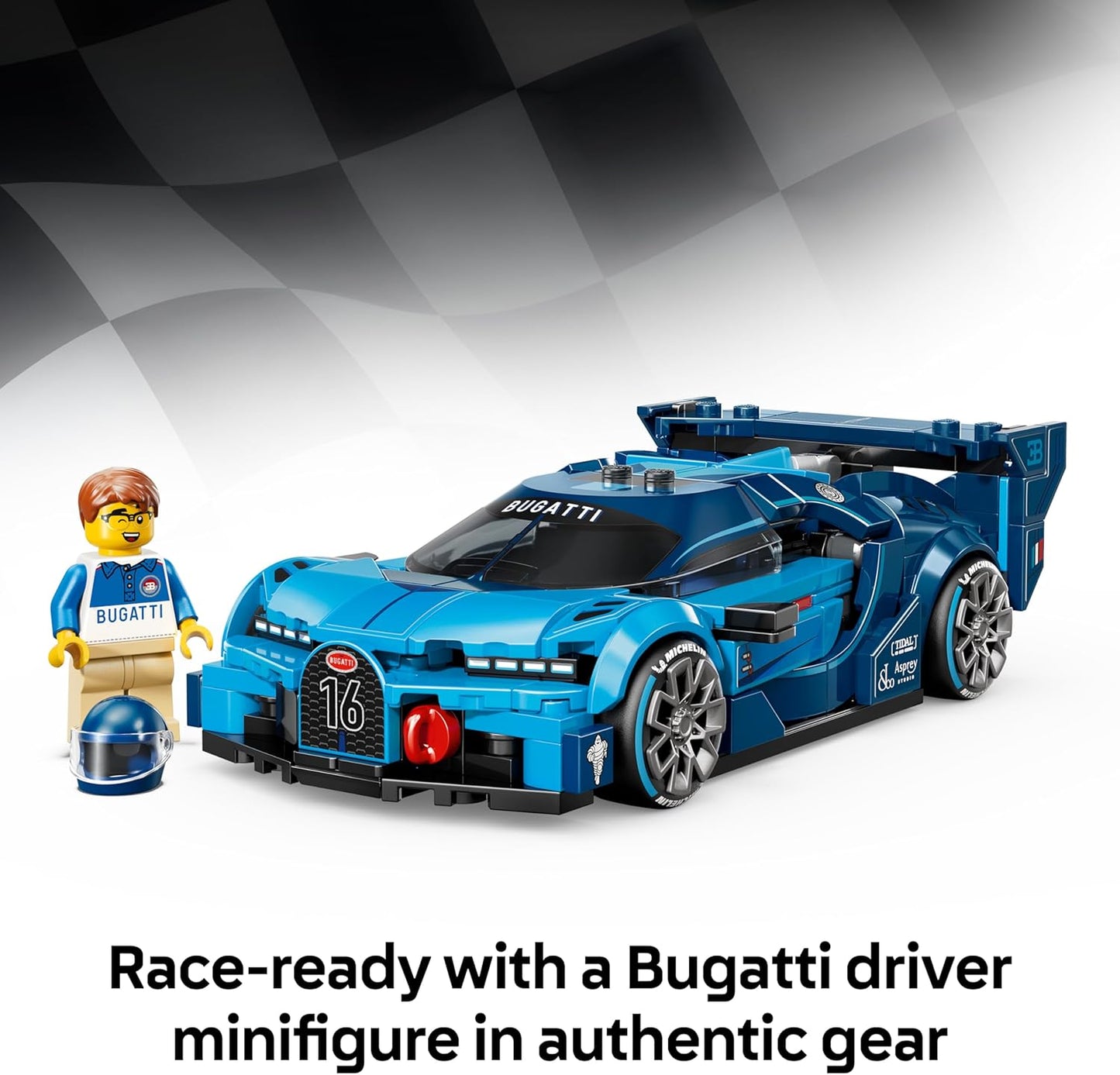 LEGO Speed Champions Bugatti Vision GT Hyper Sports Car Toy - Model Kit w/a Collectible Driver Minifigure - Gaming Gift Idea for 9+ Year Old Boys & Motorsport Fans - 77253