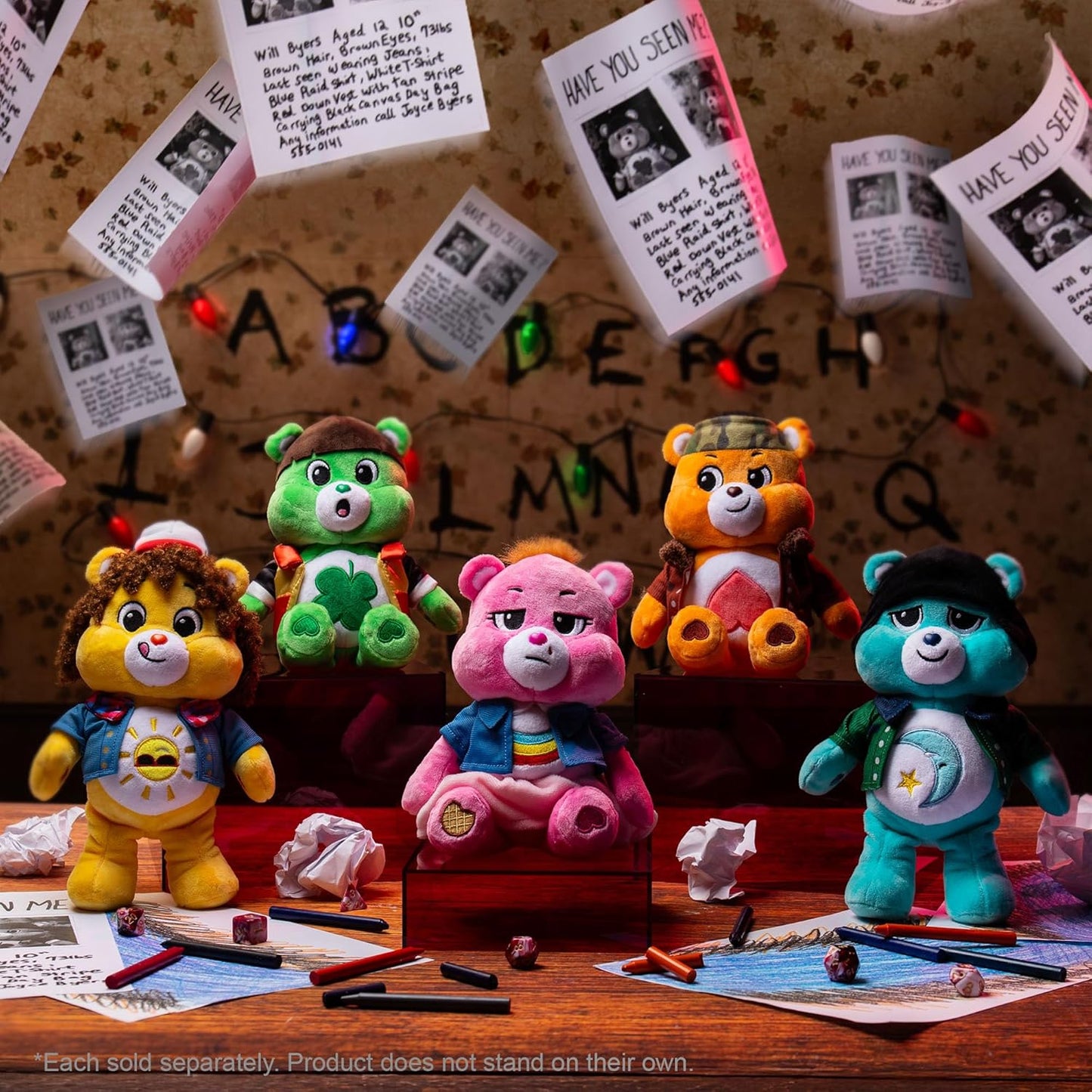 Basic Fun Care Bears x Stranger Things Cheer Bear as Eleven – 22 cm Plush – Limited Edition Collectible – Gift for Stranger Things Fans