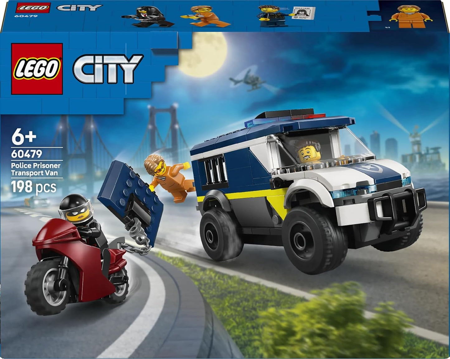 LEGO City Police Prisoner Transport Van Toy - Model Truck Kit w/Motorbike, 3 Minifigures & Removable Cell Door - Birthday Gift Idea for 6+ Year Old Boys - 60479