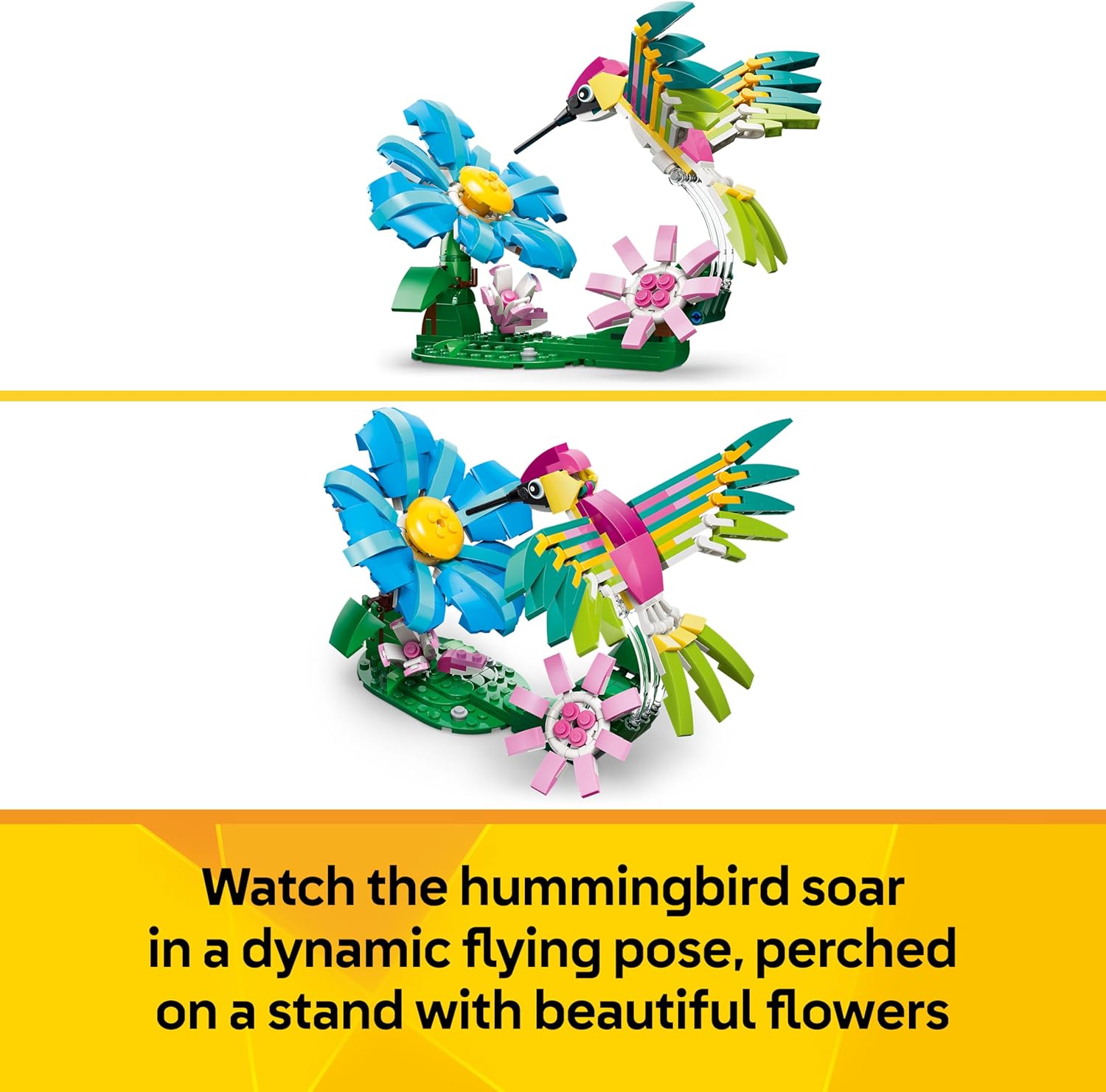 LEGO Creator 3in1 Wild Animals: Colourful Hummingbird - Bird Toy Transforms into a Butterfly or Fish Figure - DIY Room Decor Idea - Creative Gift for 8+ Year Old Girls & Boys - 31384