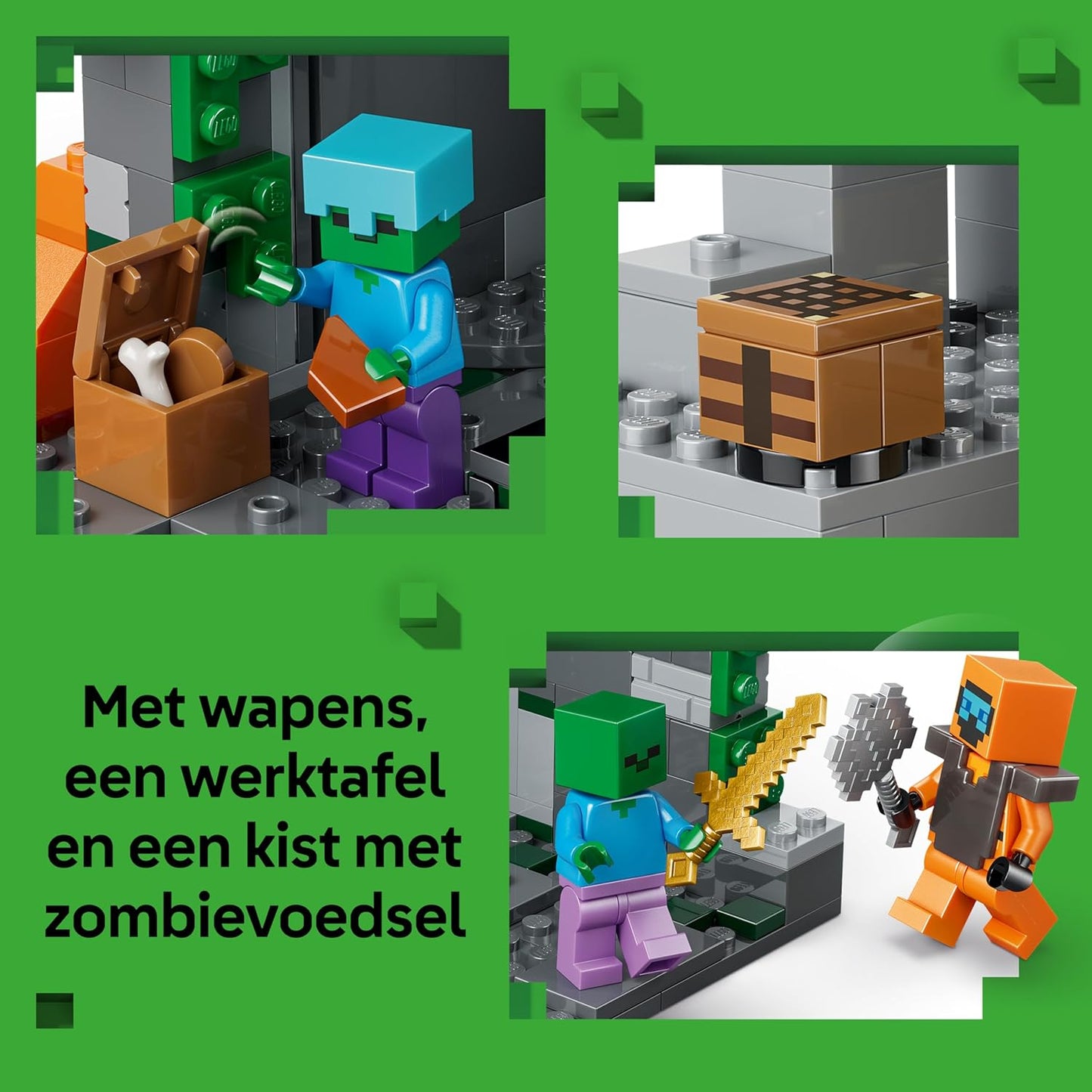 LEGO Minecraft Zombie Dungeon - Interactive Toy with a Wanderer Minifigure, 3 Zombie Figures, a Slime & Crafting Table - Gaming Gift for 8+ Year Old Boys & Girls - 21587