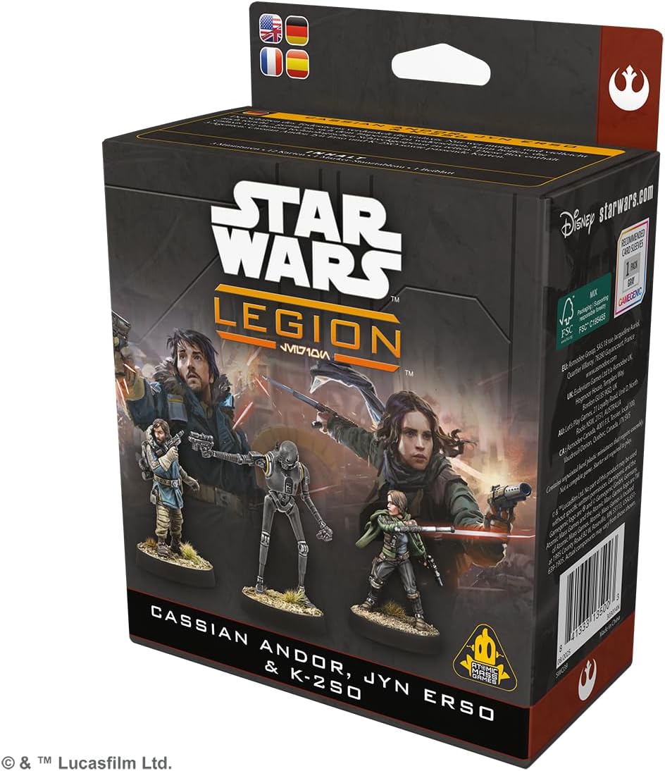 Asmodee | Star Wars Legion - Cassian Andor, Jyn Erso & K-2SO | Miniatures Tabletop Game | Ages 14+ | 2 Players | 3 Hours Playing Time
